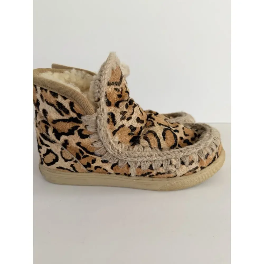 Mou New Eskimo Sneaker Ponyskin Leopard Fur Trim Ankle Bootie US 8